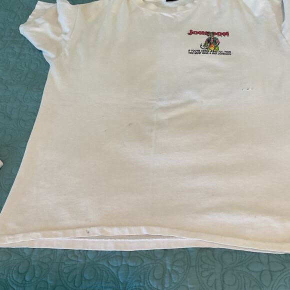 Oneita Big Johnson Thrashed Cotton Crewneck Fishing Tee White XL Made in USA - Picture 11 of 14